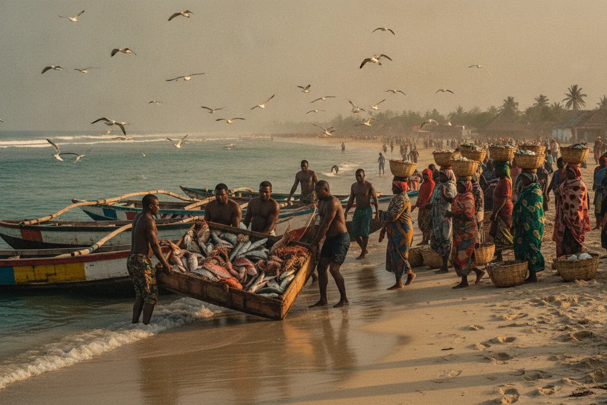 Fishermen landing the morning catch